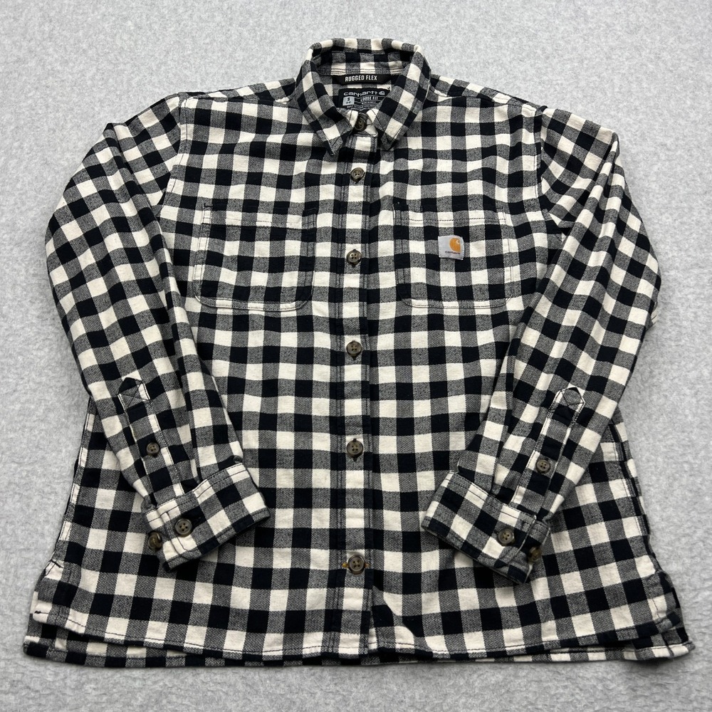 Carhartt Top Women's Small Black Plaid Rugged Flex Loose Midweight Flannel Shirt